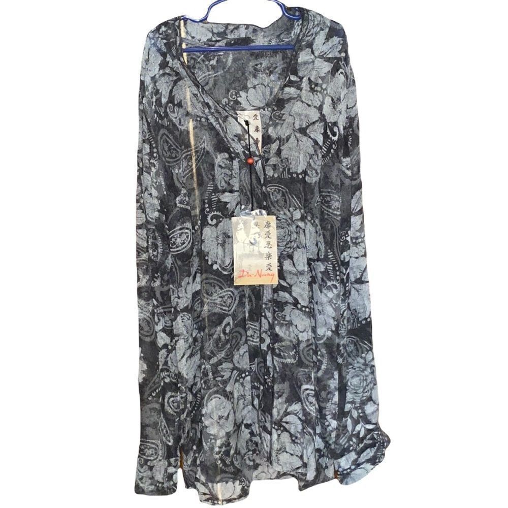NWT Da-Nang 100% Silk Button Up Sheer Top XS